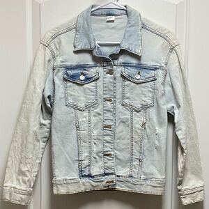 Evsie Womens L Extra Light Wash Jean Denim Jacket Button Front Pockets Y2K 90s